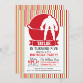 ホッケー赤と白プレーヤー,赤,オレンジ,緑 招待状 (正面/裏面)