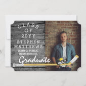 ホッケー選手 スポーツ ラスティック フォト 卒業 招待状 (正面)