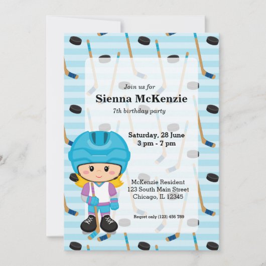 ホッケー選手 招待状 (正面)