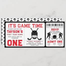 ホッケー1年目を切る1歳の誕生日チケット 招待状