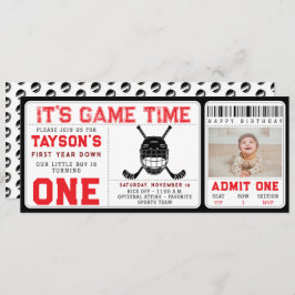 ホッケー1年目を切る1歳の誕生日チケット 招待状