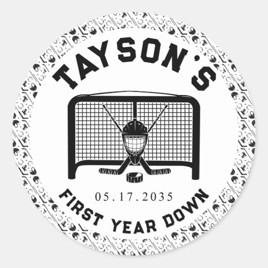 ホッケー1年目を切る1歳の誕生日紙 ラウンドシール (正面)