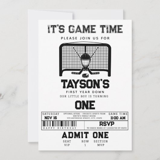 ホッケー1年目を切る1歳の誕生日 招待状 (正面)