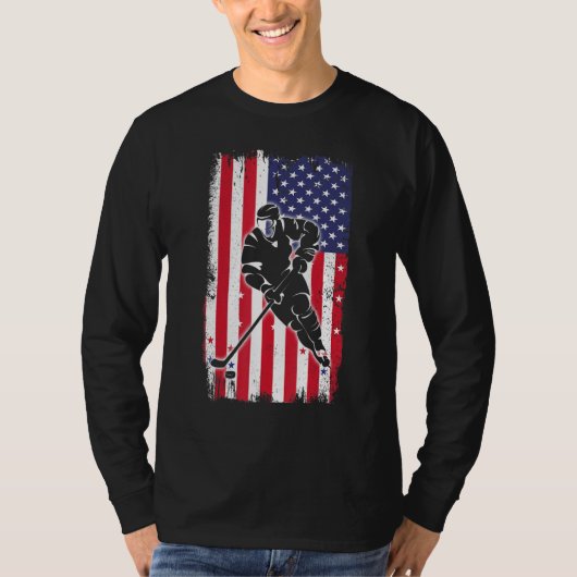 ホッケー アメリカ国旗 アイスホッケー 米国旗 愛国者 Tシャツ (正面)