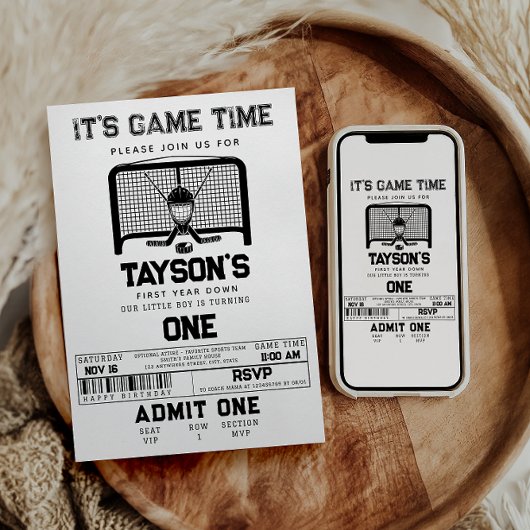 ホッケー ファーストイヤー ダウン 1歳の誕生日 招待状