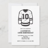 ホッケー ブラック&ホワイト 10歳の誕生日 招待状 (正面)