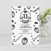ホッケー ブラック＆ホワイト 11歳の誕生日 招待状 (スタンド正面)