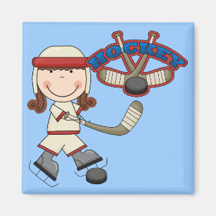 ホッケー-ブルネットの女の子のTシャツおよびギフト マグネット