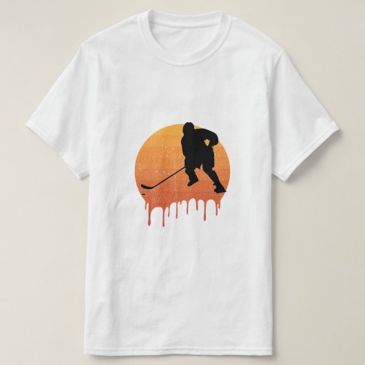 ホッケー レトロ サンセット デザイン Tシャツ (デザイン正面)