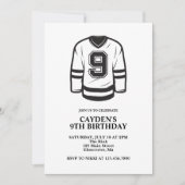 ホッケー 黒と白 9歳の誕生日 招待状 (正面)