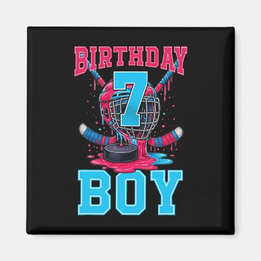 ホッケー 7歳 アイスクリーム 垂れる 7歳の誕生日 おとこのこ マグネット (正面)