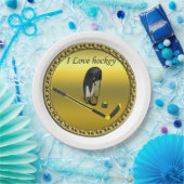 ホッケーIスティックとヘルメットを使用したカスタムデザインが大好き ペーパープレート (パーティー)