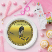 ホッケーIスティックとヘルメットを使用したカスタムデザインが大好き ペーパープレート (パーティー)