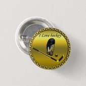 ホッケーIスティックとヘルメットを使用したカスタムデザインが大好き 缶バッジ (正面&裏面)