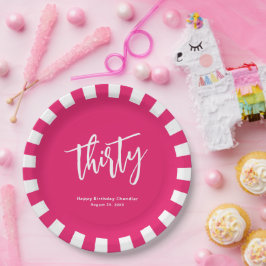 ホッシンプルトはっきりした・ピンクと白30歳の誕生日パーティー ペーパープレート