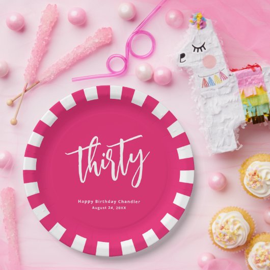 ホッシンプルトはっきりした・ピンクと白30歳の誕生日パーティー ペーパープレート (パーティー)