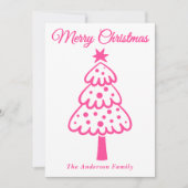 ホットお洒落ピンクの手描きクリスマスツリー シーズンカード (正面)