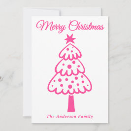 ホットお洒落ピンクの手描きクリスマスツリー シーズンカード
