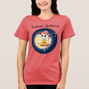 ホットなスケルトンハロウィンシャツかわいいおもしろいと トライブレンドTシャツ