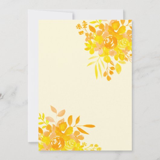 ホットイエローの波状フレームbohoフローラ赤ちゃんシャワー 招待状 (裏面)