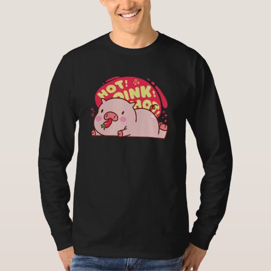 ホットインク熱い豚食べのコショウかわいい食べ物 Tシャツ (正面)