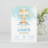 ホットエお洒落アバルーンテディベアボーイ誕生日 招待状 (スタンド正面)