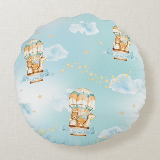 ホットエアバルーンかわいいベビーアニマルボーイ子供部屋デコール ラウンドクッション (裏面)