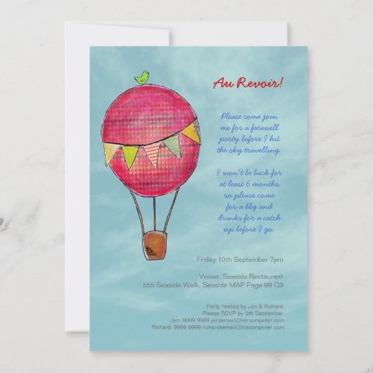 ホットエアバルーンさよならボンボヤージパーティー招待状 招待状 (裏面)