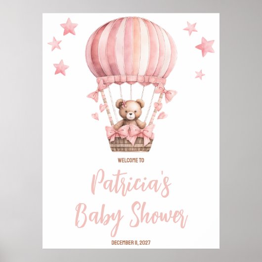 ホットエアバルーンにピンクベア赤ちゃんシャワーへようこそ ポスター (正面)