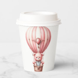 ホットエアバルーンに可愛いピンクのテディベア 紙コップ