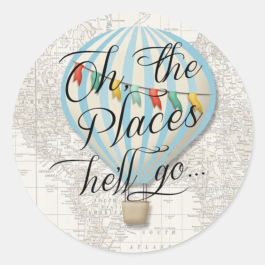 ホットエアバルーンのステッカー地図ああ行く場所 ラウンドシール (正面)