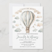 ホットエアバルーンのテディベア 赤ちゃん男の子 シャワー 招待状 (正面)