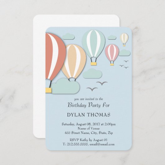 ホットエアバルーンのペーパーカットスタイル 招待状 (正面/裏面)
