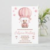 ホットエアバルーンの赤ちゃんシャワーにピンク&ブラウンベア 招待状 (スタンド正面)