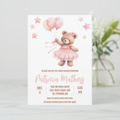 ホットエアバルーンの赤ちゃんシャワーにピンク&ブラウンベア 招待状 (スタンド正面)