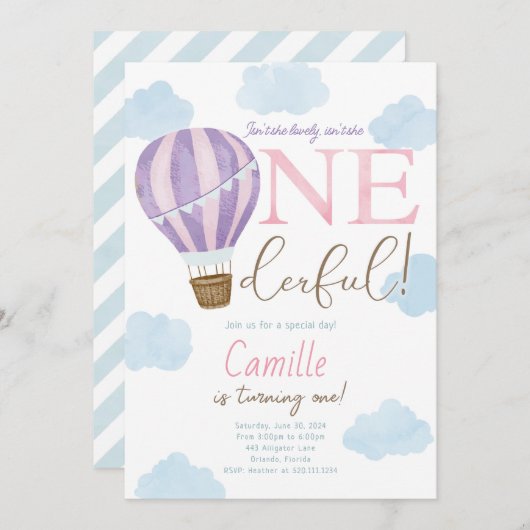 ホットエアバルーンオンダーフル1歳の招待状 招待状 (正面/裏面)