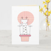 ホットエアバルーンガールのピンクキリン1st誕生日 カード (黄色い花)