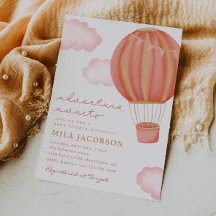 ホットエアバルーンガールベビーシャワー招待状