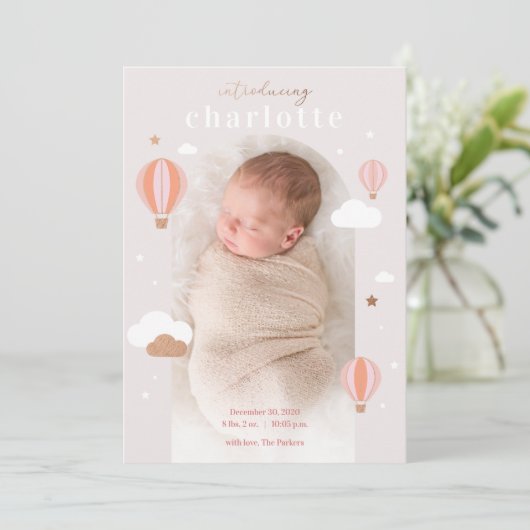 ホットエアバルーンクラウドスターズ生まれたばかりのベビー誕生 案内状 (スタンド正面)