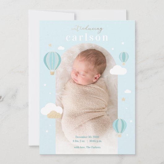 ホットエアバルーンクラウドスター生まれたばかりのベビー誕生An 案内状 (正面)