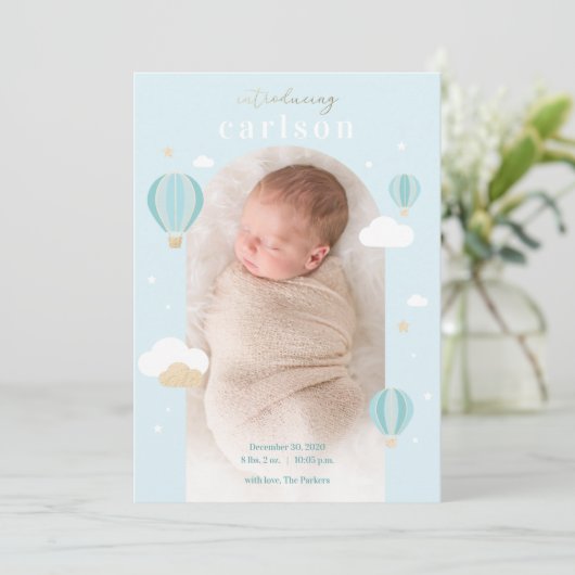 ホットエアバルーンクラウドスター生まれたばかりのベビー誕生An 案内状 (スタンド正面)