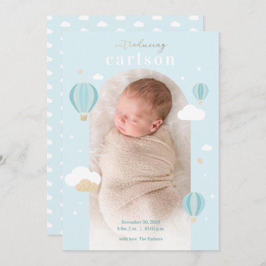ホットエアバルーンクラウドスター生まれたばかりのベビー誕生An 案内状 (正面/裏面)