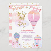 ホットエアバルーングリッターガールベビーシャワー 招待状 (正面/裏面)