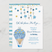 ホットエアバルーングリッタースター誕生日フォーボーイズ 招待状 (正面/裏面)