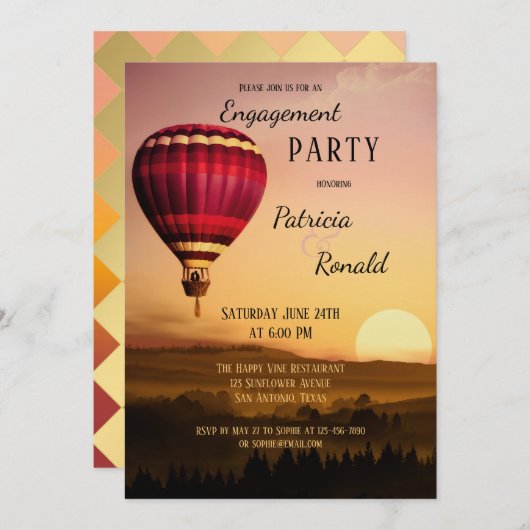 ホットエアバルーンサンセット婚約招待状 招待状 (正面/裏面)