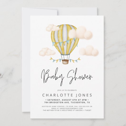 ホットエアバルーンシンプルベビーシャワー 招待状 (正面)