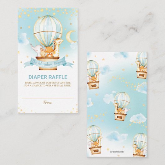 ホットエアバルーンジャングル動物の男の子おむつラッフル エンクロージャーカード (正面/裏面)
