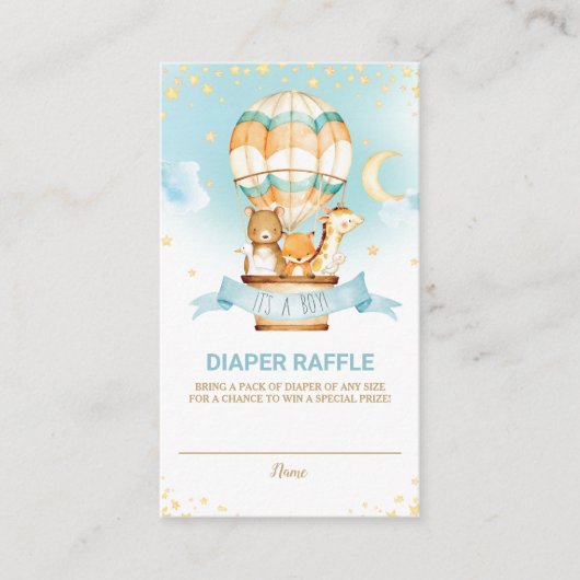 ホットエアバルーンジャングル動物の男の子おむつラッフル エンクロージャーカード (正面)