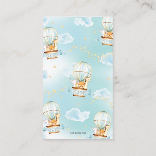 ホットエアバルーンジャングル動物の男の子おむつラッフル エンクロージャーカード (裏面)