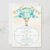 ホットエアバルーンターコイズ金ゴールドイエローアクア 招待状 (正面)